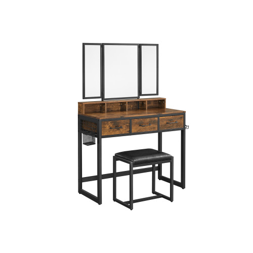 VASAGLE Vanity Table Black, Retro Color 90x40x141cm