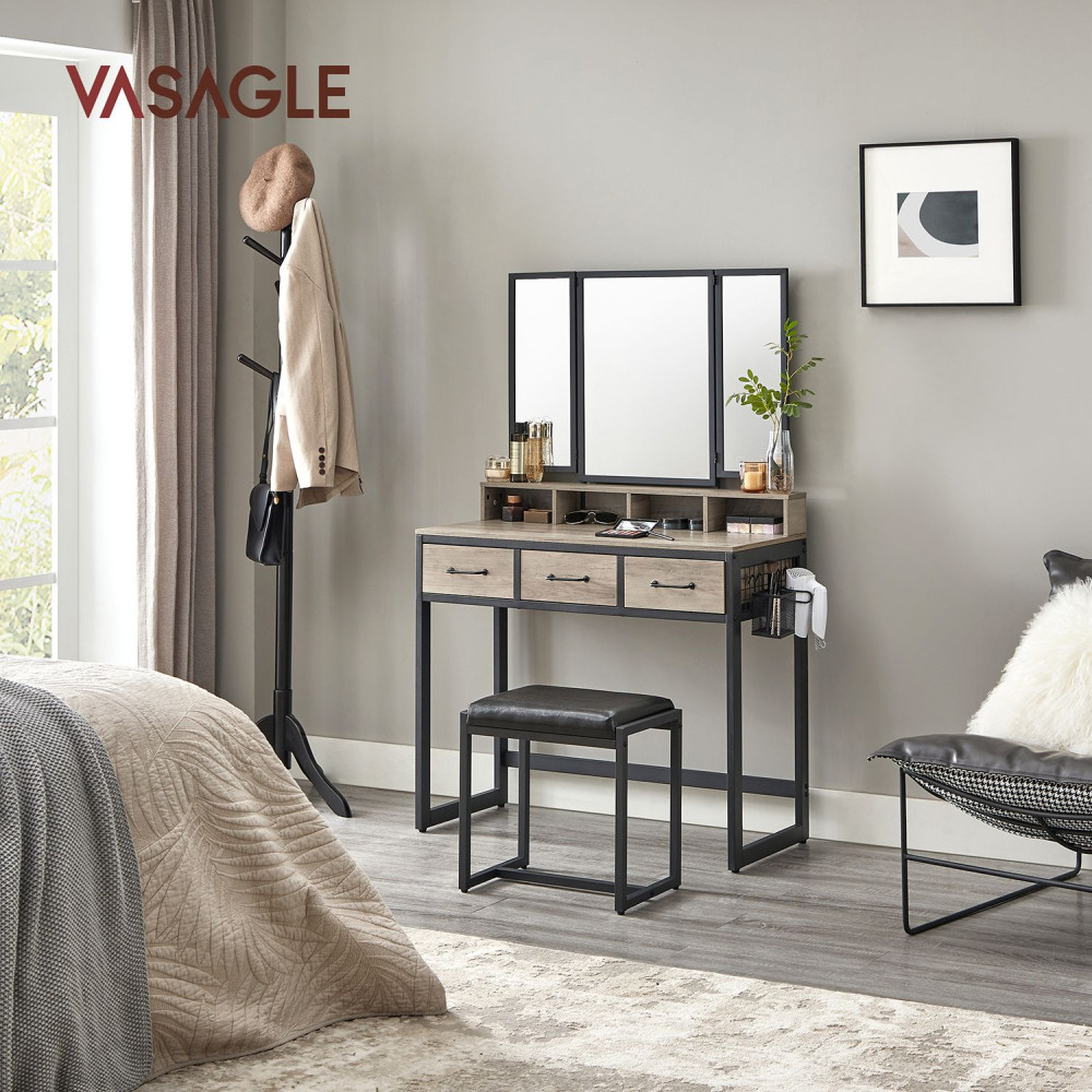 Produktbild för Vanity Table Black, Light Ivory 90x40x141cm