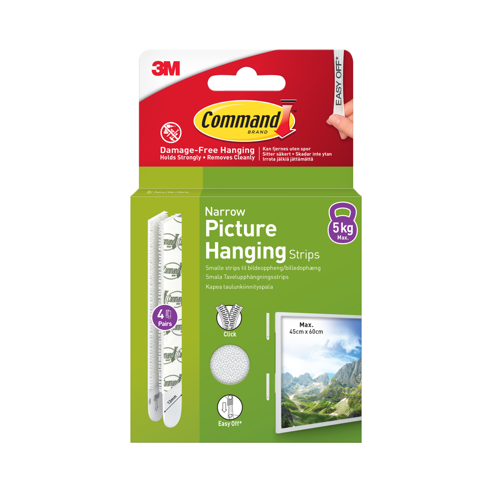 Produktbild för 3M Command Strips White Narrow 4 Sets