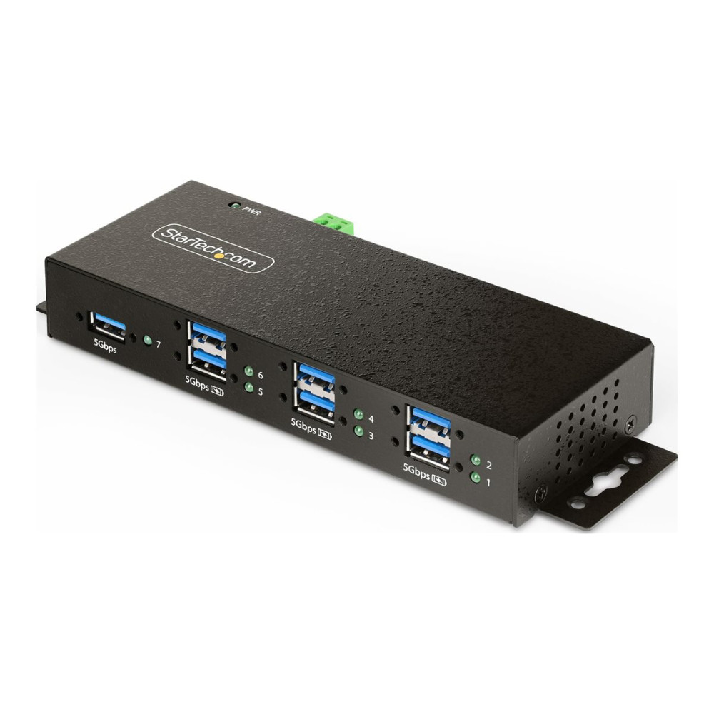 Produktbild för StarTech.com 7-Port Managed USB Hub with 7x USB-A, Heavy Duty with Metal Industrial Housing, ESD & Surge Protection, Wall/Desk/Din-Rail Mountable, USB 3.0/3.1/3.2 Gen 1 5Gbps - hubb - 7 portar - TAA-kompatibel