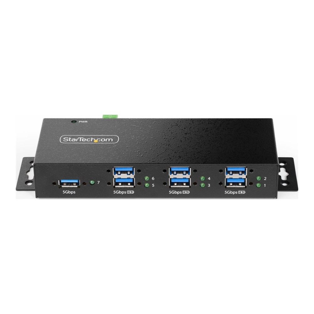 Produktbild för StarTech.com 7-Port Managed USB Hub with 7x USB-A, Heavy Duty with Metal Industrial Housing, ESD & Surge Protection, Wall/Desk/Din-Rail Mountable, USB 3.0/3.1/3.2 Gen 1 5Gbps - hubb - 7 portar - TAA-kompatibel