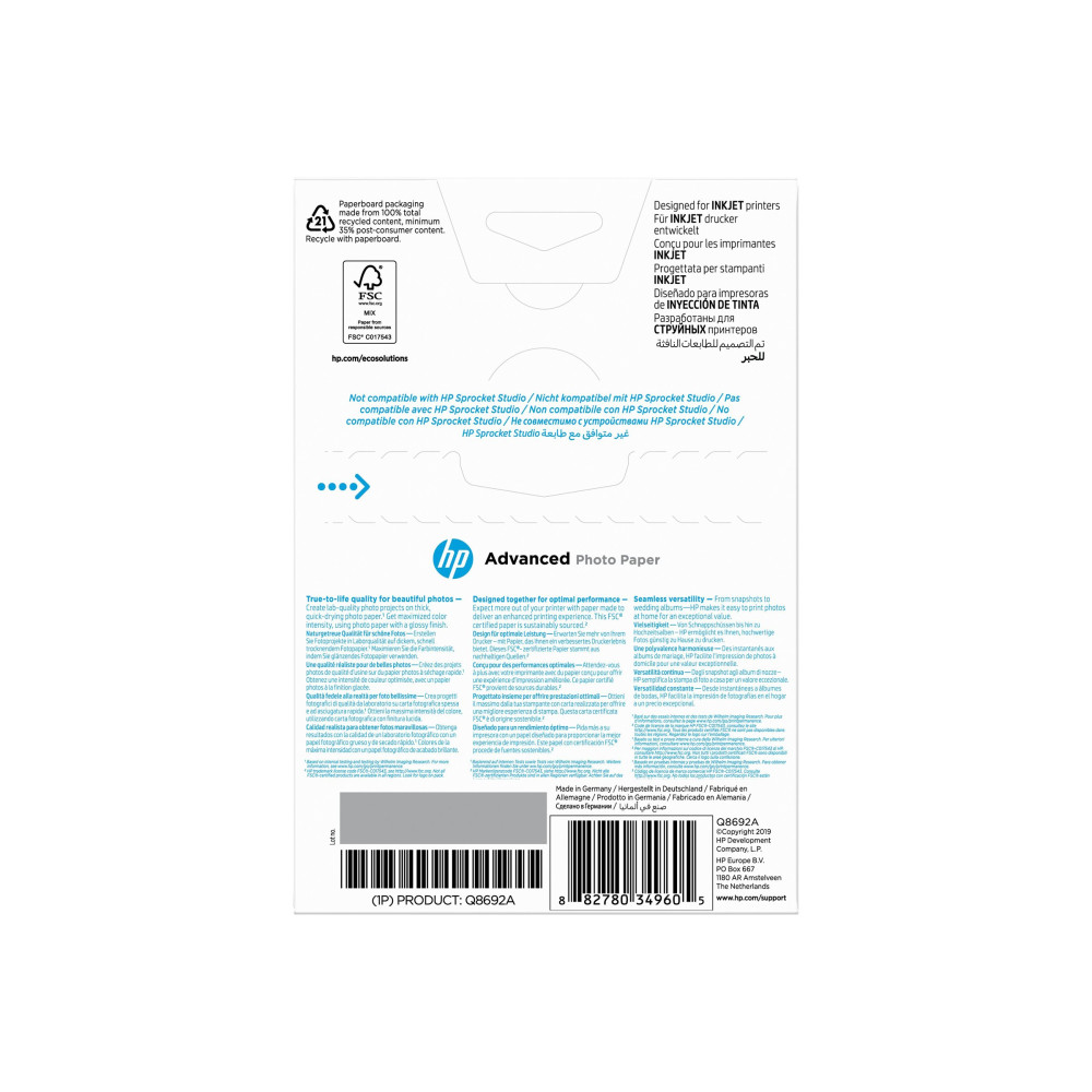 Produktbild för HP Advanced Glossy Photo Paper - fotopapper - blank - 100 ark - 100 x 150 mm - 250 g/m²
