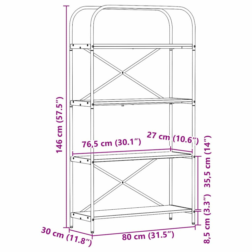 Produktbild för Hyllsystem Svart Ek 80 x 30 x 146 cm Konstruerat trä
