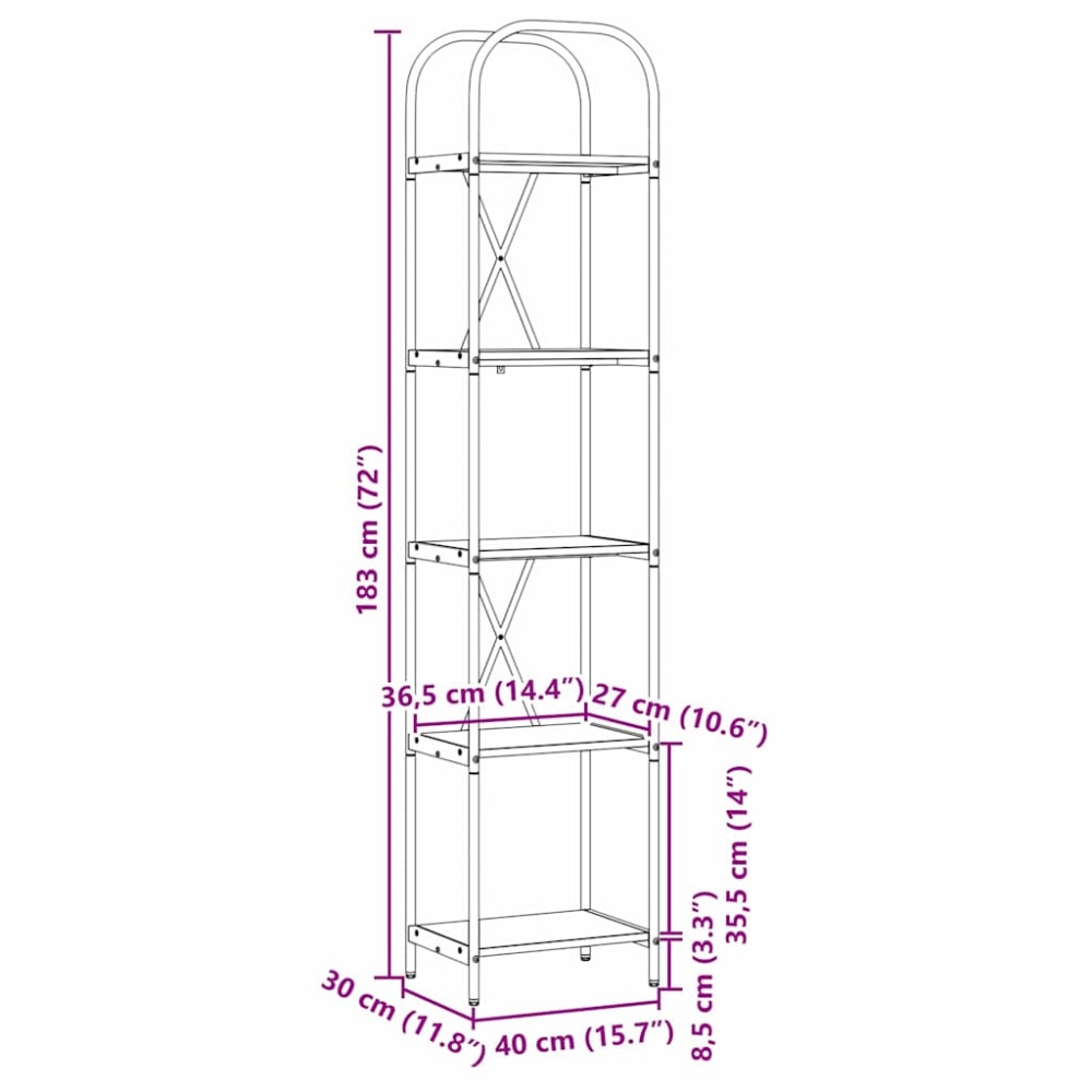 Produktbild för Hyllsystem Gammalt trä 40 x 30 x 183 cm Konstruerat trä