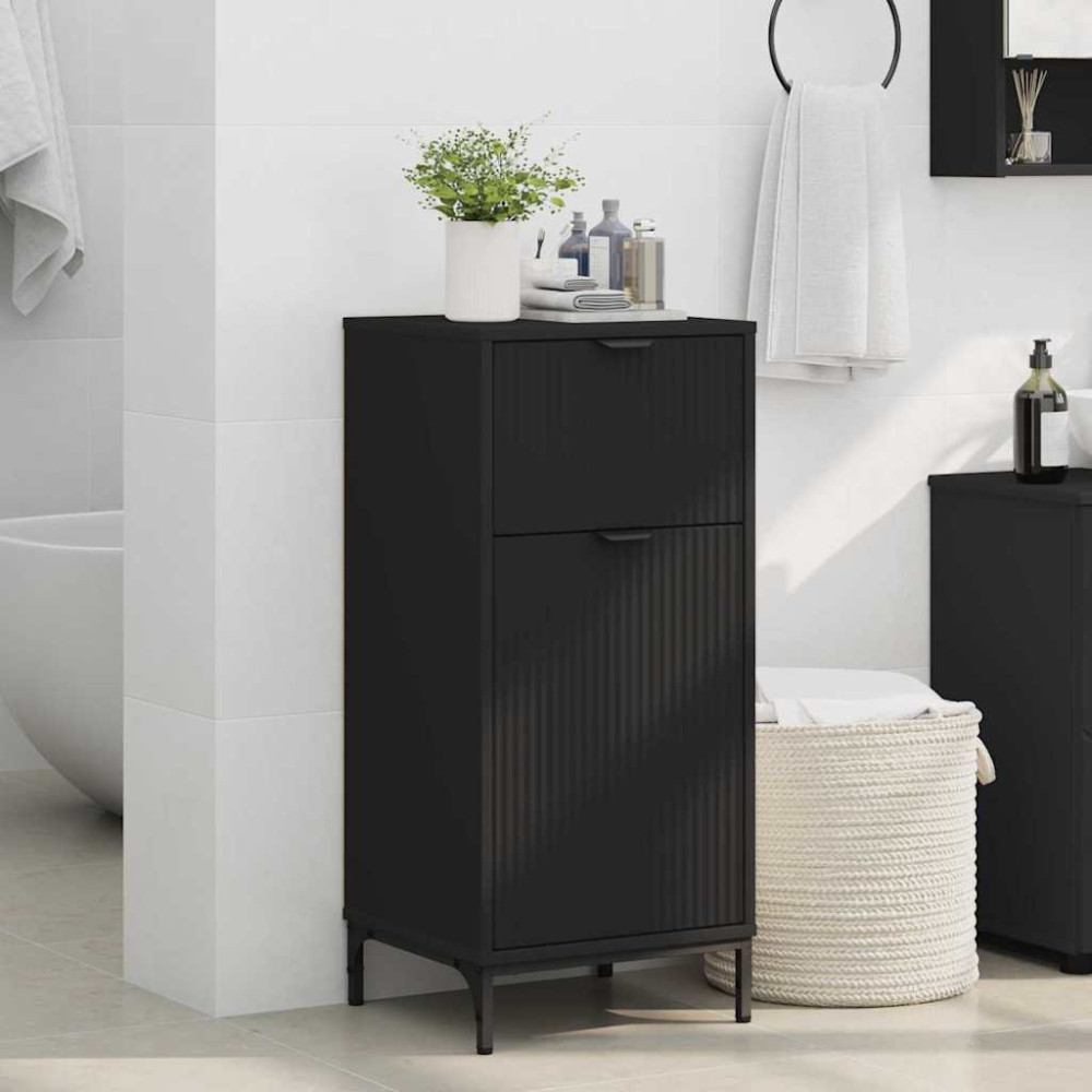 Produktbild för Badrumsskåp Svart 39,5 x 36 x 88 cm Konstruerat trä & Metall
