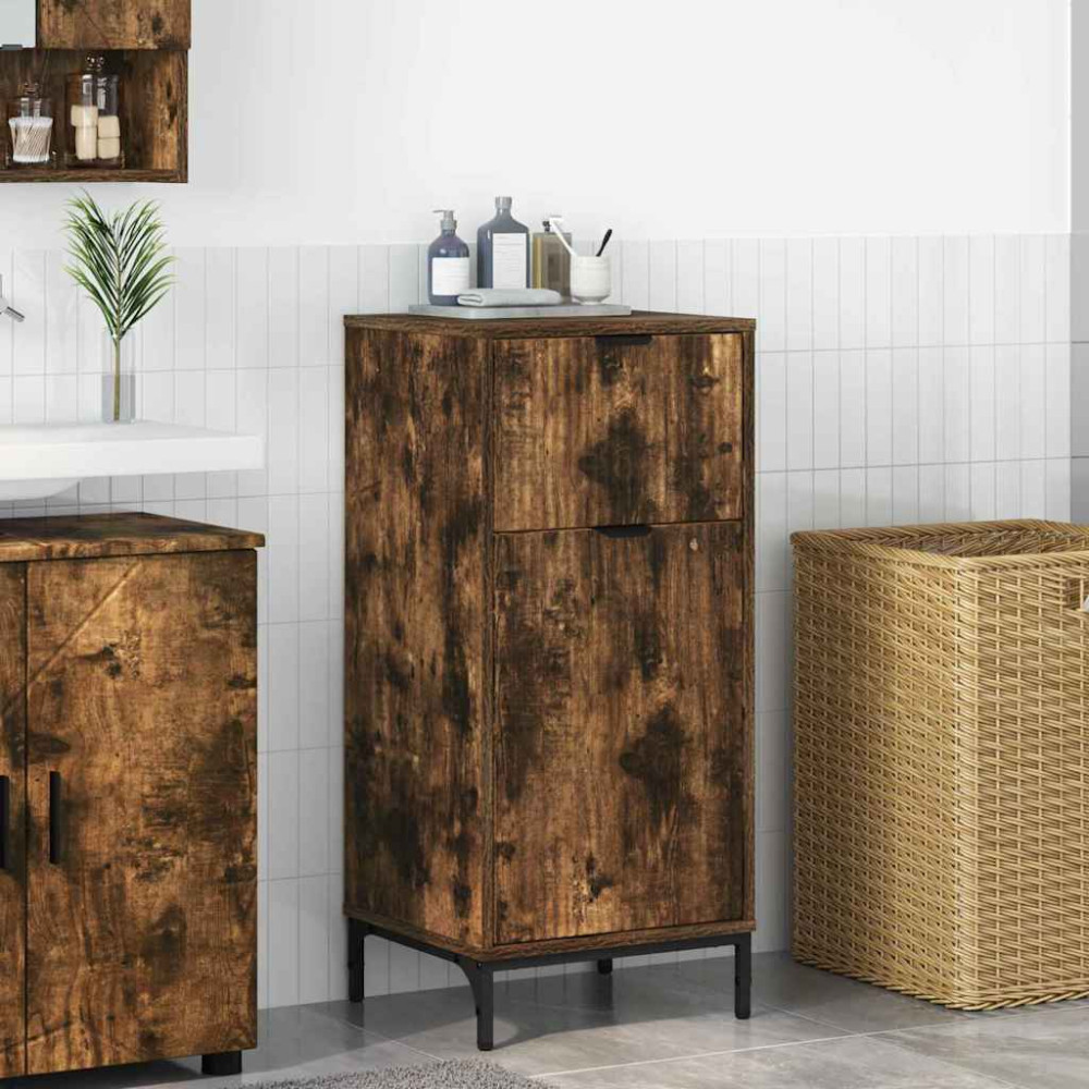 Produktbild för Badrumsskåp Rökt ek 39,5 x 36 x 88 cm Konstruerat trä & Metall