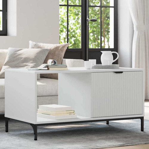 vidaXL Kaffeebord med låda Vit 90 x 49 x 46 cm Konstruerat trä