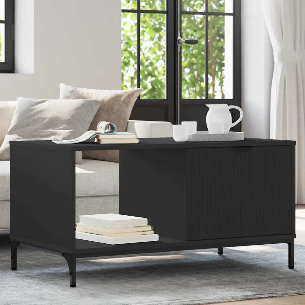 Produktbild för Kaffeebord med låda Svart Ek 90 x 49 x 46 cm Konstruerat trä