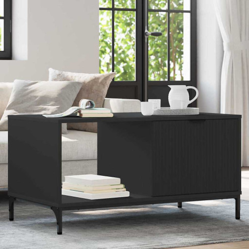 vidaXL Kaffeebord med låda Svart Ek 90 x 49 x 46 cm Konstruerat trä