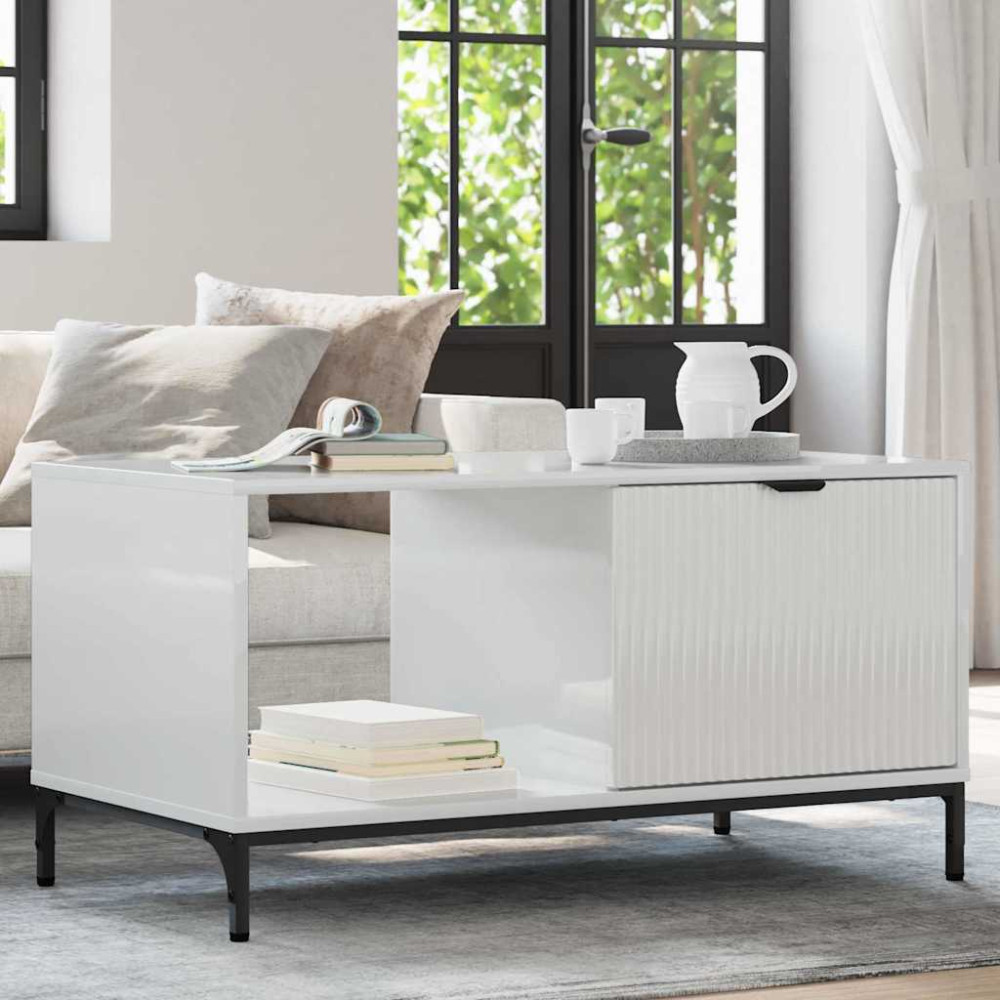 Produktbild för Kaffeebord Högblanka vita 90 x 49 x 46 cm Konstruerat trä