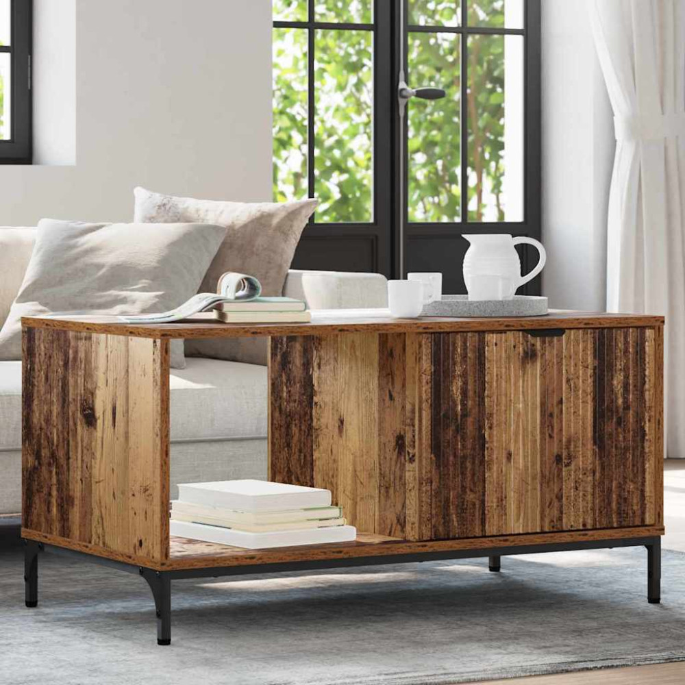 Produktbild för Kaffeebord med låda Gammalt trä 90 x 49 x 46 cm Konstruerat trä