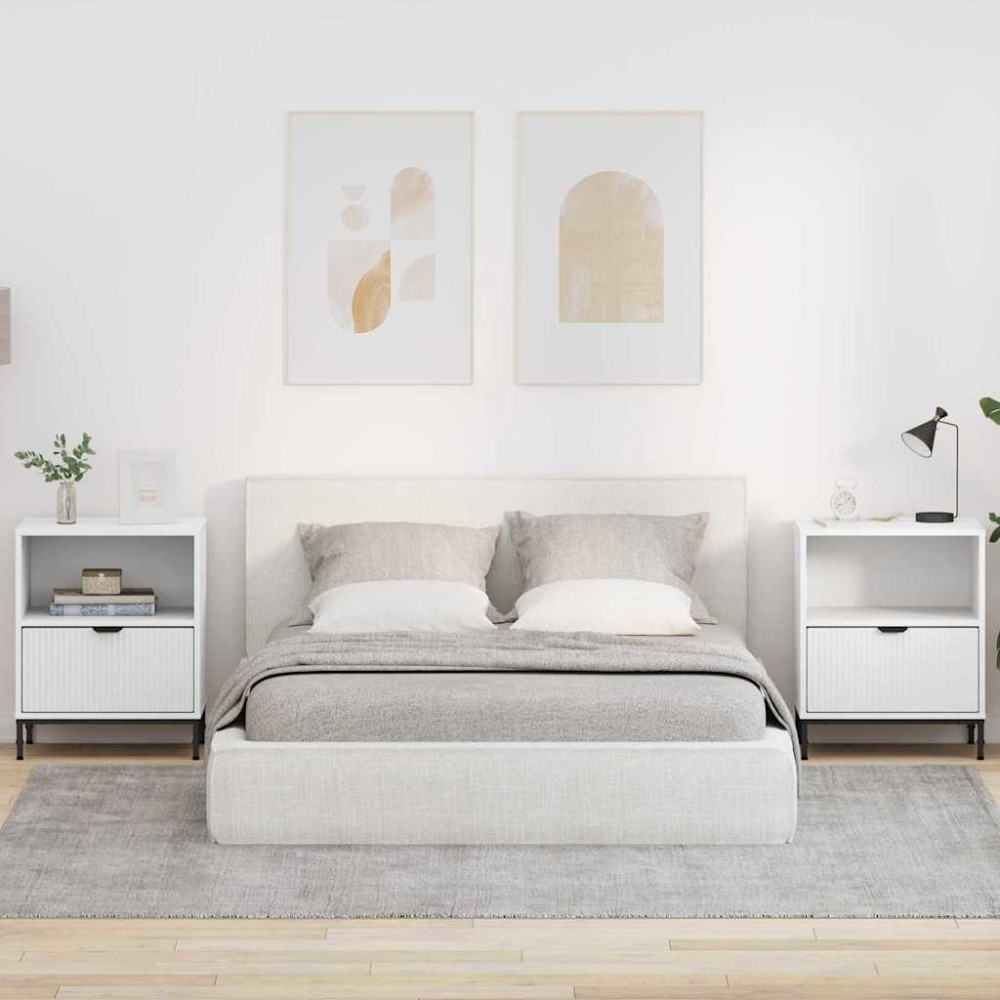 Produktbild för Nattduksbord med låda 2 pcs Vit 49 x 36 x 61 cm Konstruerat trä