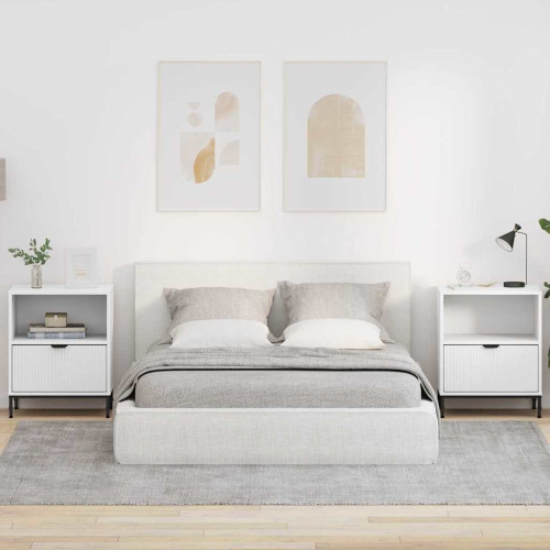 vidaXL Nattduksbord med låda 2 pcs Vit 49 x 36 x 61 cm Konstruerat trä