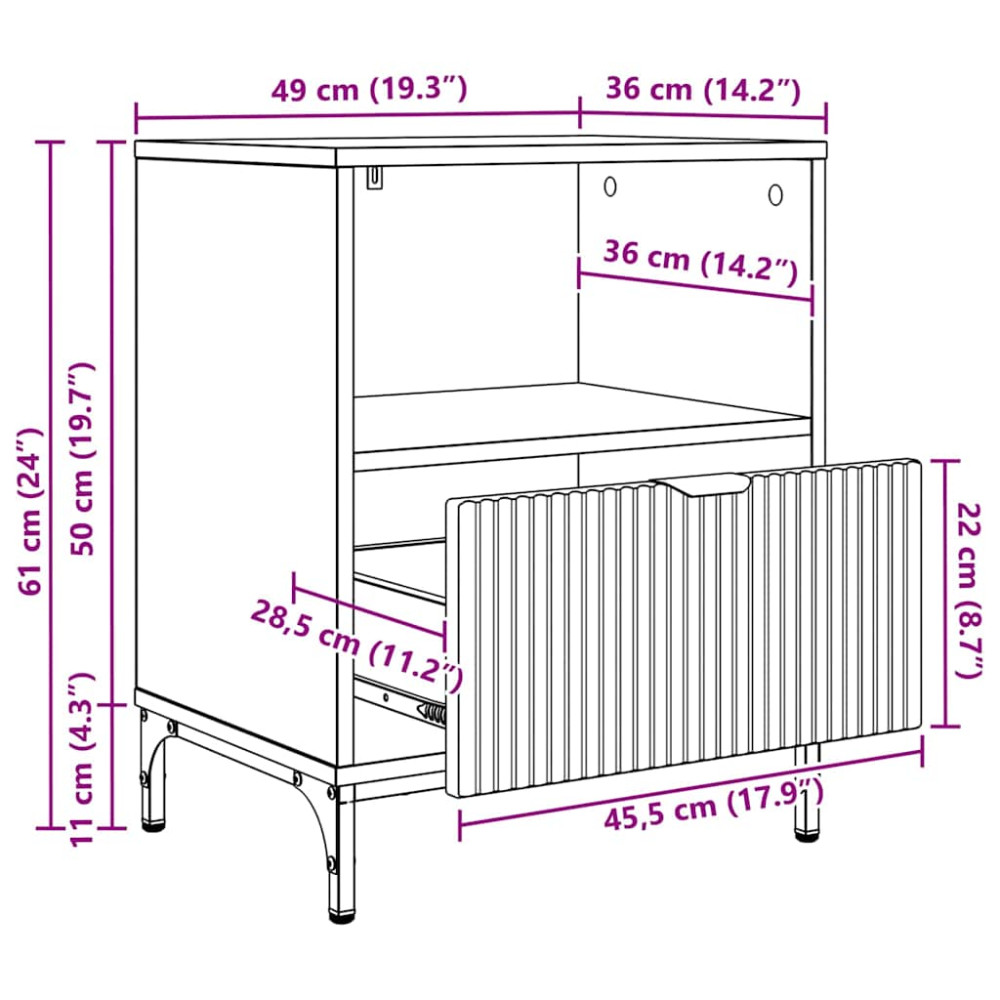 Produktbild för Nattduksbord med låda 2 pcs Vit 49 x 36 x 61 cm Konstruerat trä