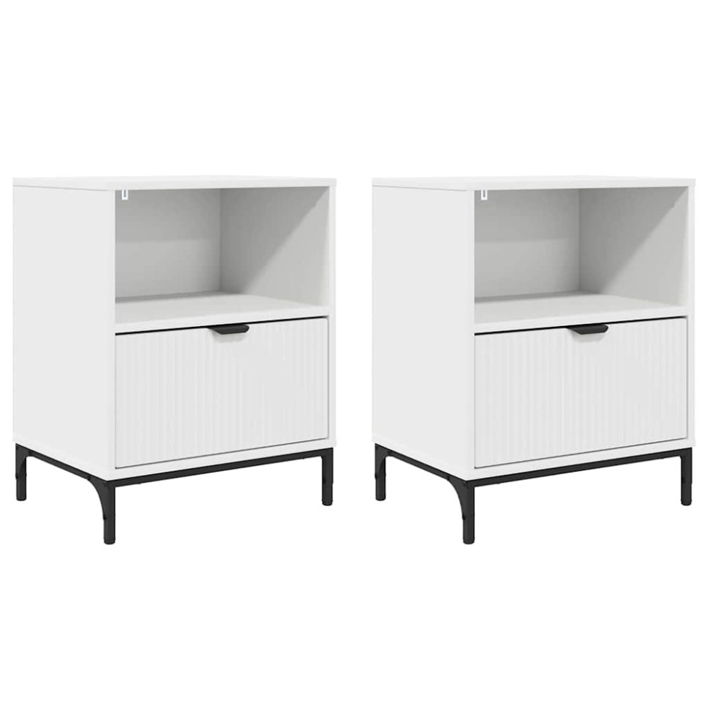 Produktbild för Nattduksbord med låda 2 pcs Vit 49 x 36 x 61 cm Konstruerat trä