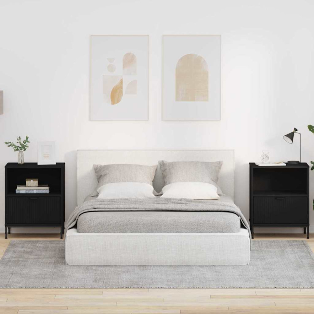 Produktbild för Nattduksbord 2 pcs Svart 49 x 36 x 61 cm Konstruerat trä