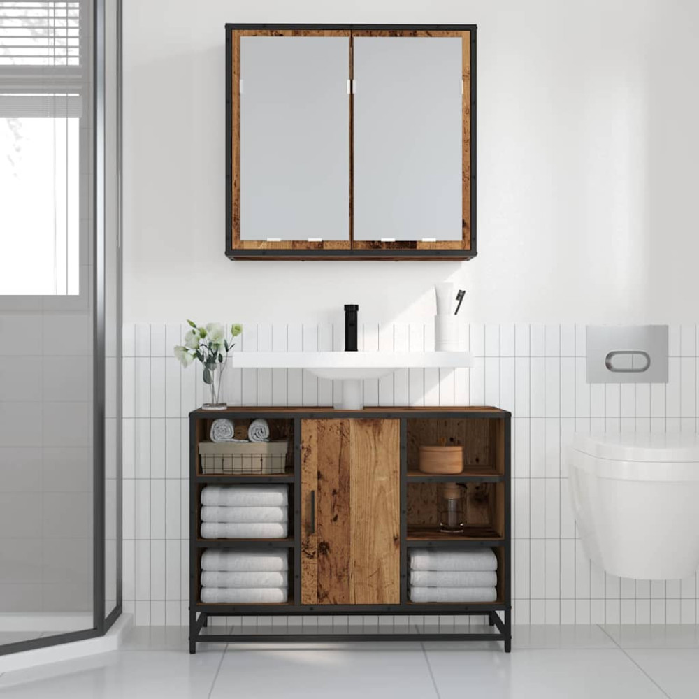 Produktbild för Vägg hylla med hylla Väggmonterad Gammalt trä 65 x 20 x 60 cm