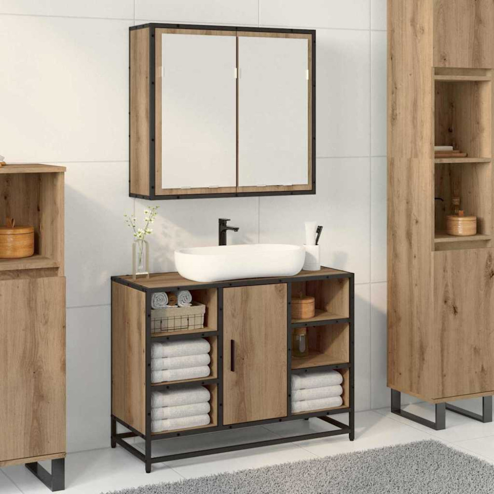 Produktbild för Vägg hylla med hylla Väggmonterad Artisan Ek 65 x 20 x 60 cm