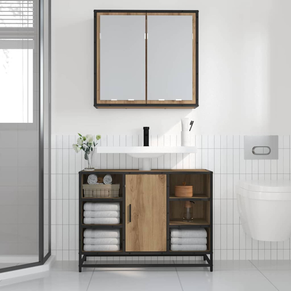 Produktbild för Vägg hylla med hylla Väggmonterad Artisan Ek 65 x 20 x 60 cm