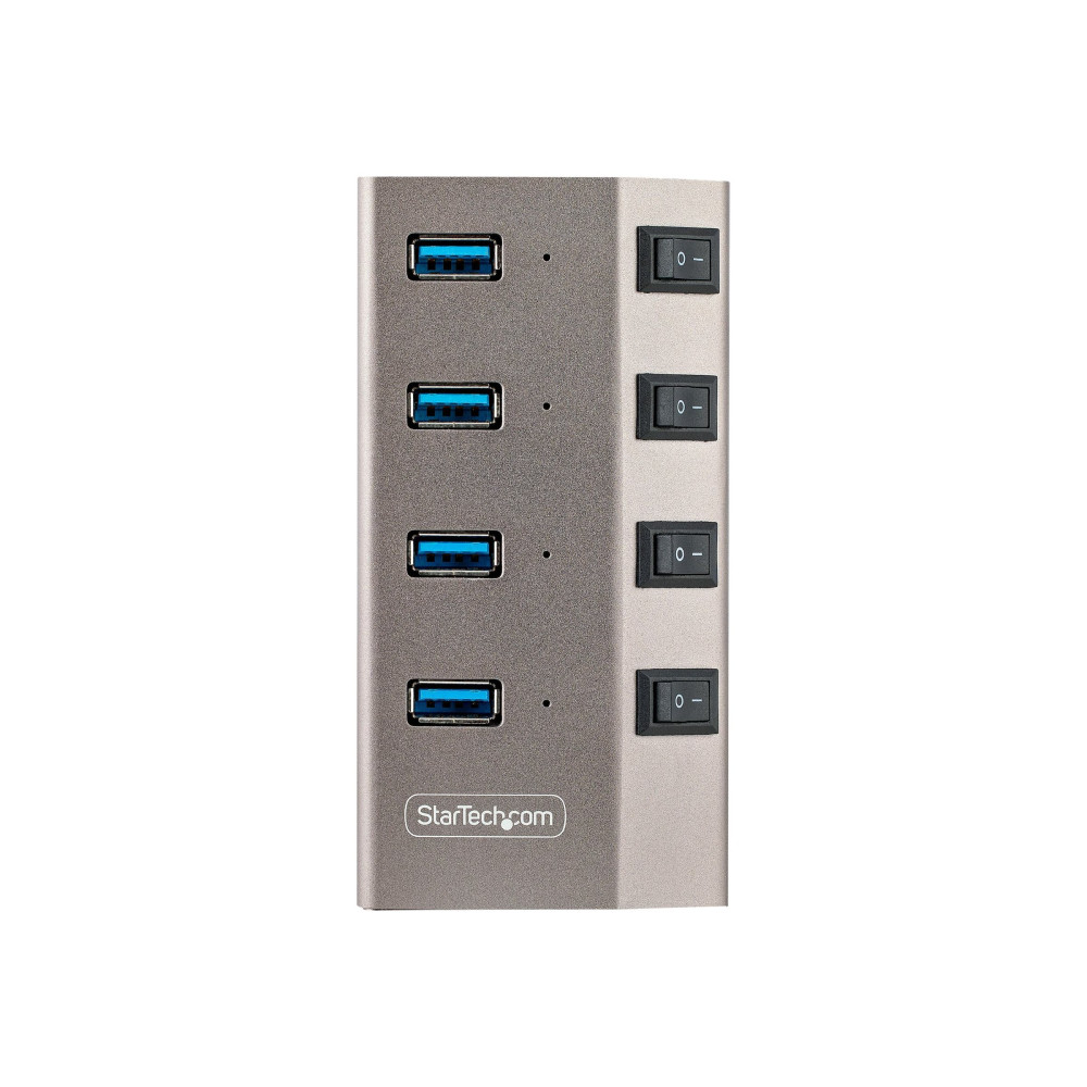 Produktbild för StarTech.com 4-Port Self-Powered USB-C Hub with Individual On/Off Switches, USB 3.0 5Gbps Expansion Hub w/Power Supply, Desktop/Laptop USB-C to USB-A Hub, 4x BC 1.2 (1.5A), USB Type C Hub - USB-C/A Host Cables (5G4AIBS-USB-HUB-EU) - hubb - 4 portar