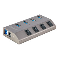 Produktbild för StarTech.com 4-Port Self-Powered USB-C Hub with Individual On/Off Switches, USB 3.0 5Gbps Expansion Hub w/Power Supply, Desktop/Laptop USB-C to USB-A Hub, 4x BC 1.2 (1.5A), USB Type C Hub - USB-C/A Host Cables (5G4AIBS-USB-HUB-EU) - hubb - 4 portar