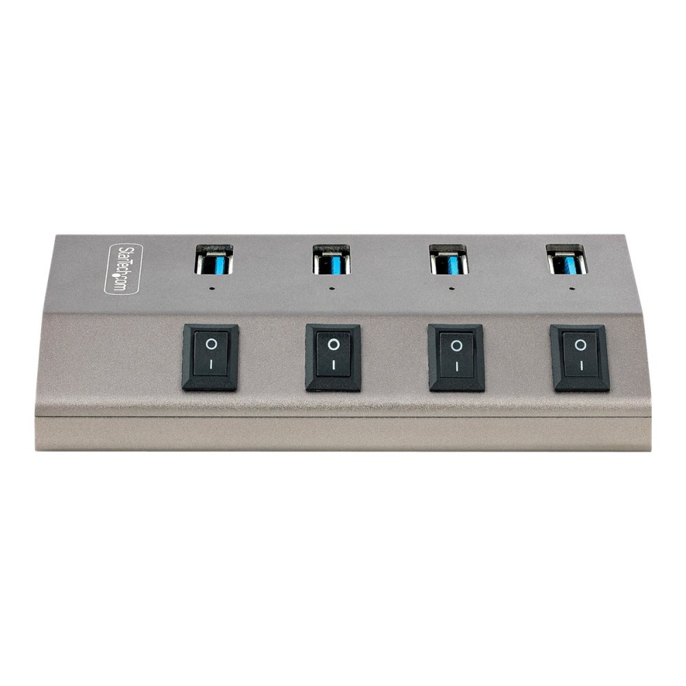 Produktbild för StarTech.com 4-Port Self-Powered USB-C Hub with Individual On/Off Switches, USB 3.0 5Gbps Expansion Hub w/Power Supply, Desktop/Laptop USB-C to USB-A Hub, 4x BC 1.2 (1.5A), USB Type C Hub - USB-C/A Host Cables (5G4AIBS-USB-HUB-EU) - hubb - 4 portar