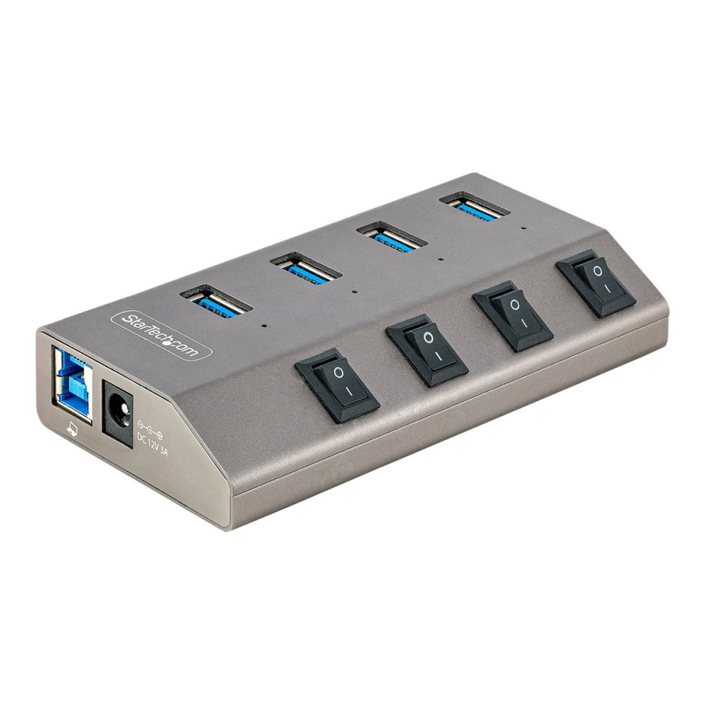 Produktbild för StarTech.com 4-Port Self-Powered USB-C Hub with Individual On/Off Switches, USB 3.0 5Gbps Expansion Hub w/Power Supply, Desktop/Laptop USB-C to USB-A Hub, 4x BC 1.2 (1.5A), USB Type C Hub - USB-C/A Host Cables (5G4AIBS-USB-HUB-EU) - hubb - 4 portar