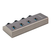 Produktbild för StarTech.com 4-Port Self-Powered USB-C Hub with Individual On/Off Switches, USB 3.0 5Gbps Expansion Hub w/Power Supply, Desktop/Laptop USB-C to USB-A Hub, 4x BC 1.2 (1.5A), USB Type C Hub - USB-C/A Host Cables (5G4AIBS-USB-HUB-EU) - hubb - 4 portar