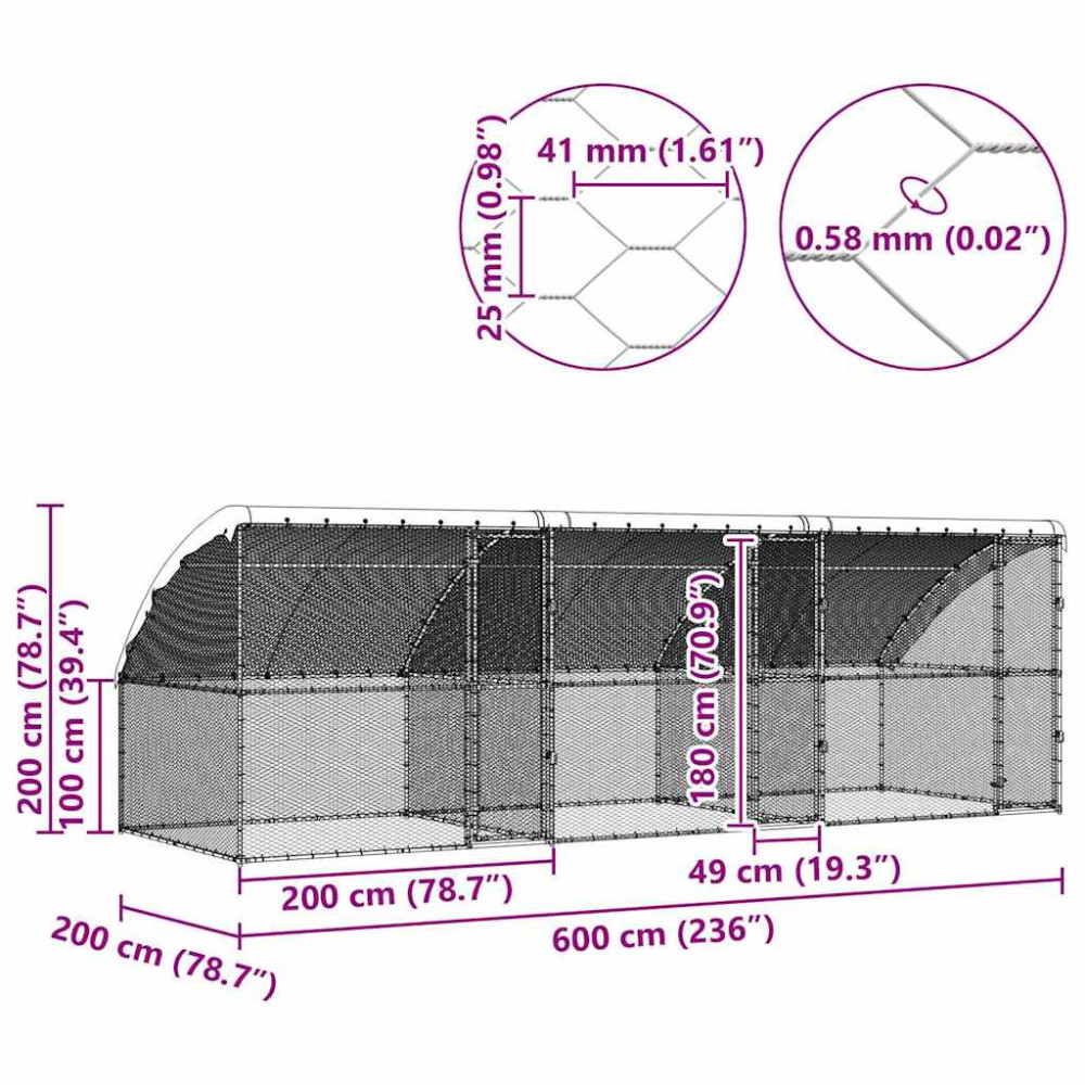 Produktbild för Hönshus 3 pcs Silver 600 x 200 x 200 cm Galvaniserat Stål
