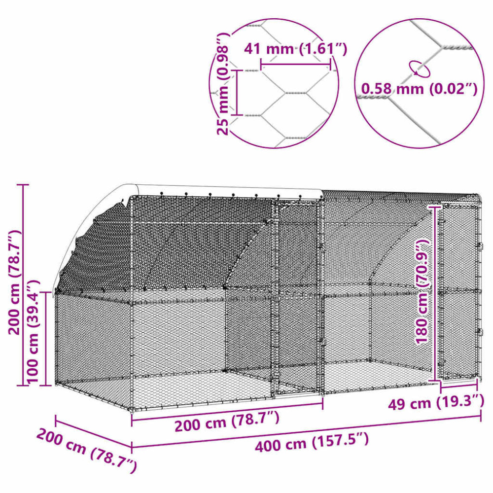 Produktbild för Hönshus 2 pcs Silver 400 x 200 x 200 cm Stål och PE