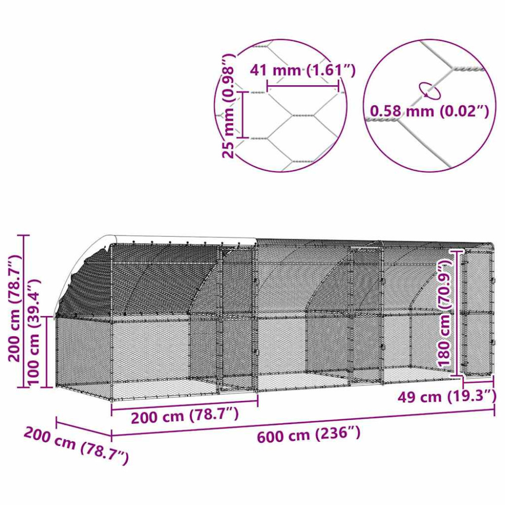 Produktbild för Hönshus 3 pcs Silver 600 x 200 x 200 cm Stål och PE