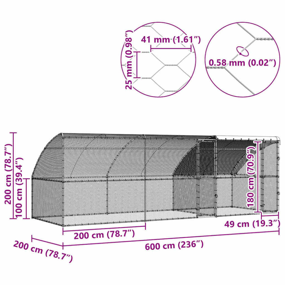 Produktbild för Hönshus 3 pcs Silver 600 x 200 x 200 cm Stål och PE