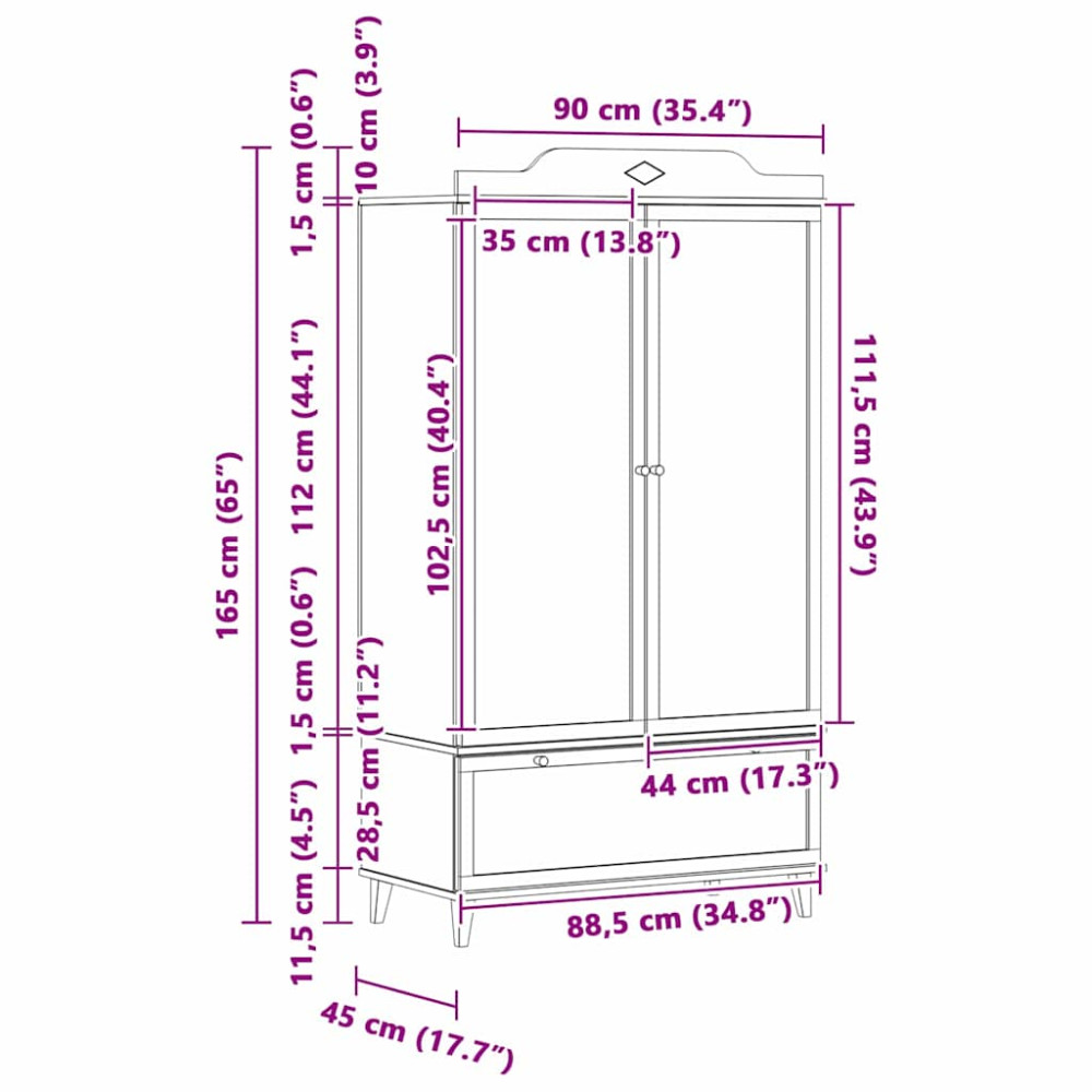 Produktbild för Krittavla Garderob ROROS Vit 90 x 45 x 165 cm Konstruerat trä