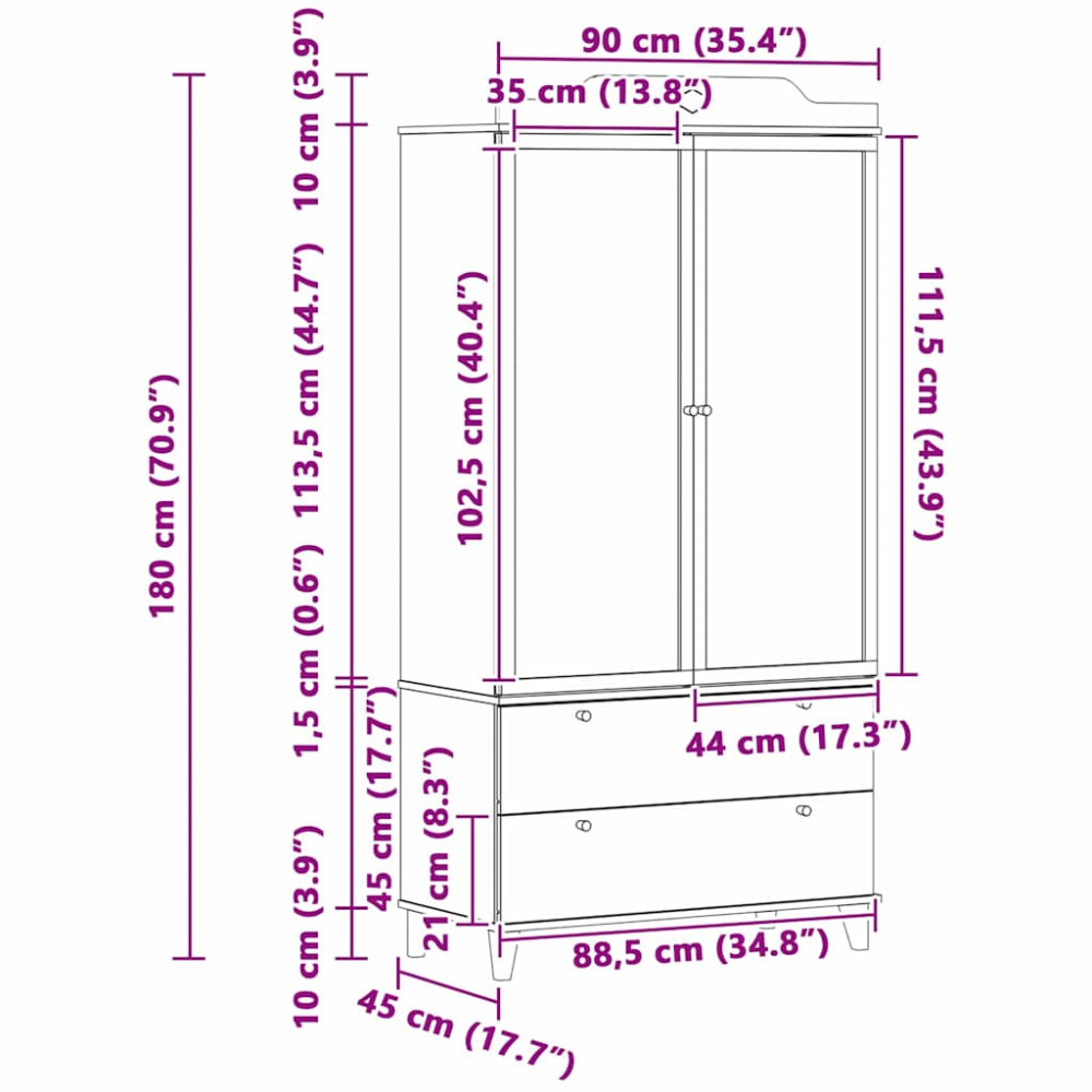 Produktbild för Krittavla Garderob ROROS Vit 90 x 45 x 180 cm Konstruerat trä