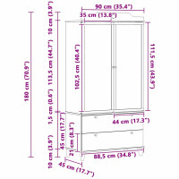 Produktbild för Krittavla Garderob med låda ROROS Grå och Vit 90 x 45 x 180 cm
