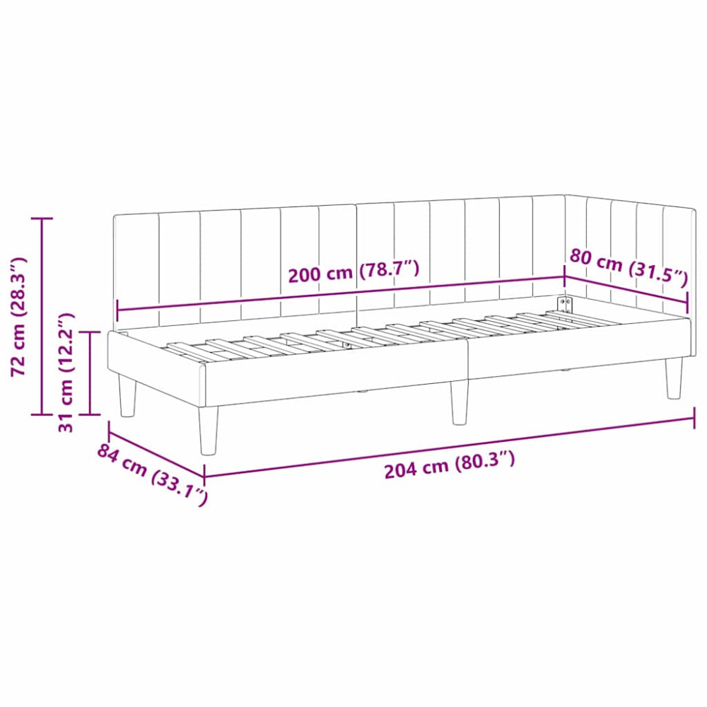 Produktbild för Hörn Sängram med huvudgavel Kräm 80 cm x 200 cm Sammet