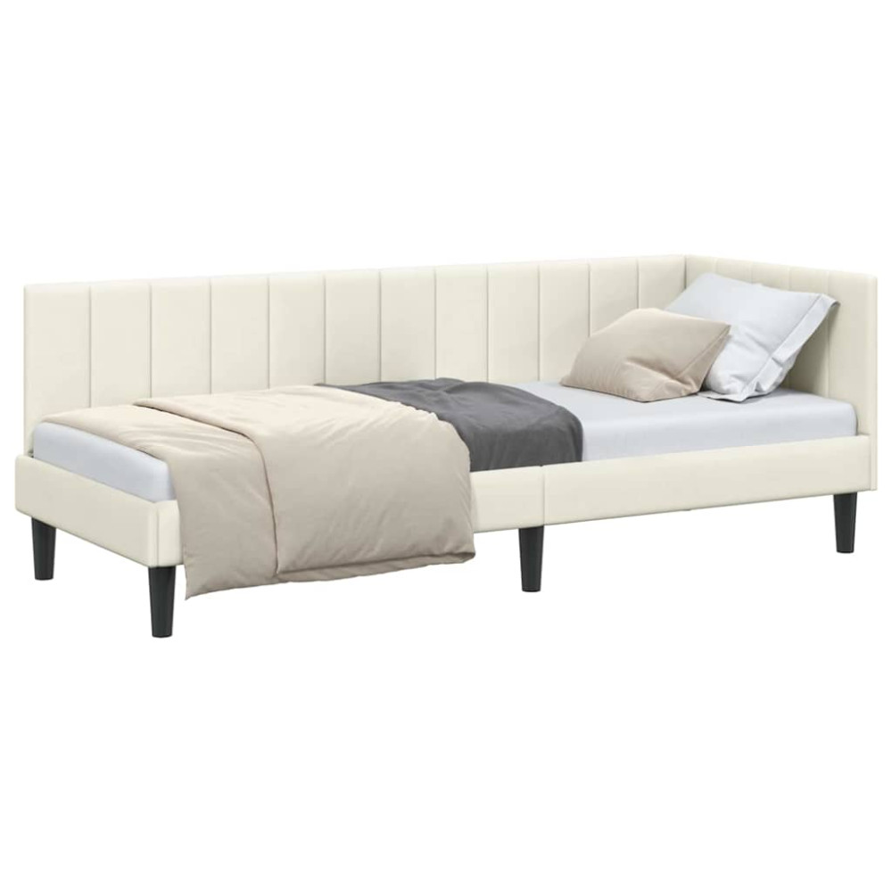 Produktbild för Hörn Sängram med huvudgavel Kräm 80 cm x 200 cm Sammet