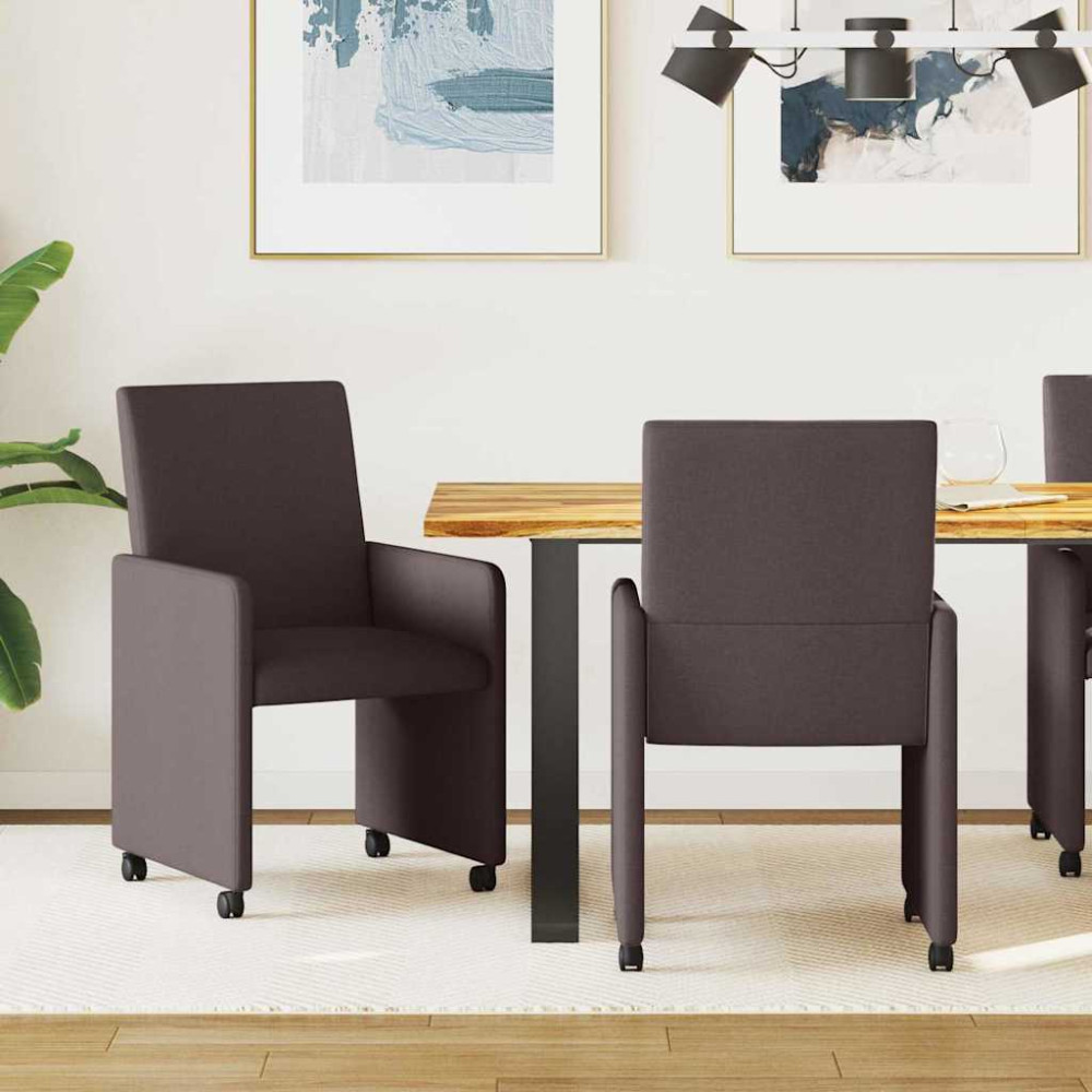 Produktbild för Matstolar med hjul med hjul 2 pcs Mörkbrun 57 x 66 x 94 cm tyg