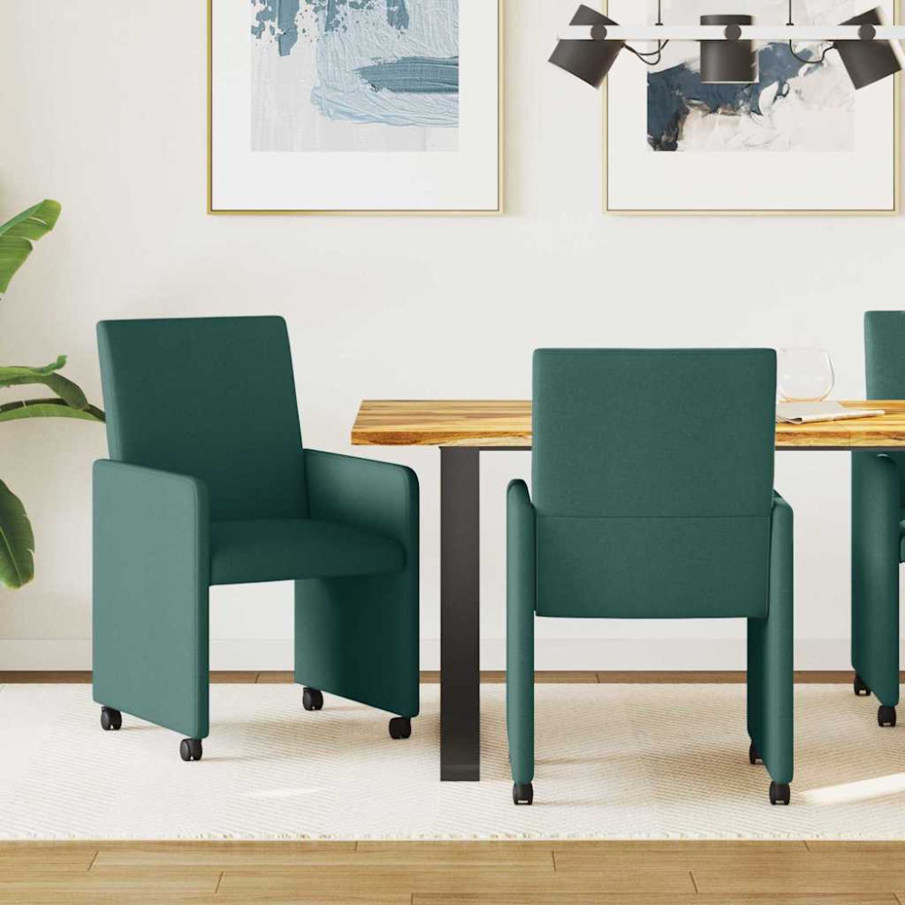Produktbild för Matstolar med hjul med hjul 2 pcs Mörkgrön 57 x 66 x 94 cm tyg