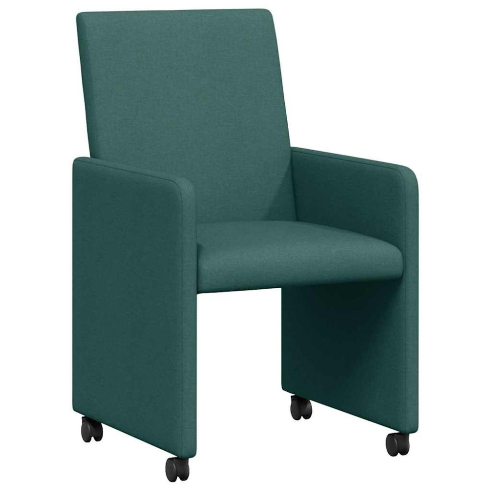Produktbild för Matstolar med hjul med hjul 2 pcs Mörkgrön 57 x 66 x 94 cm tyg