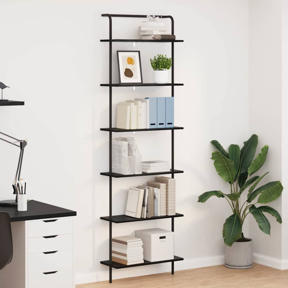 Produktbild för Hyllsystem Svart Ek 60 x 24 x 203 cm Konstruerat trä