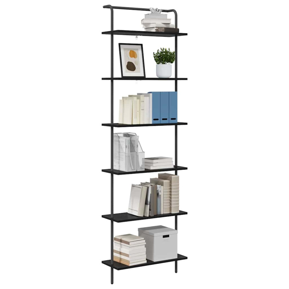 Produktbild för Hyllsystem Svart Ek 60 x 24 x 203 cm Konstruerat trä