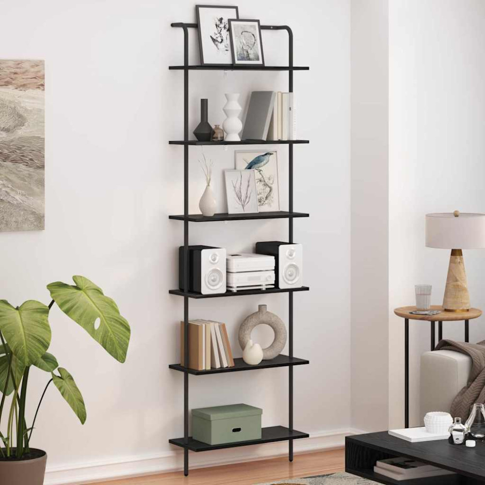 Produktbild för Hyllsystem Svart Ek 60 x 24 x 203 cm Konstruerat trä