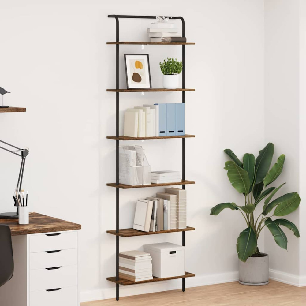 Produktbild för Hyllsystem Rökt ek 60 x 24 x 203 cm Konstruerat trä