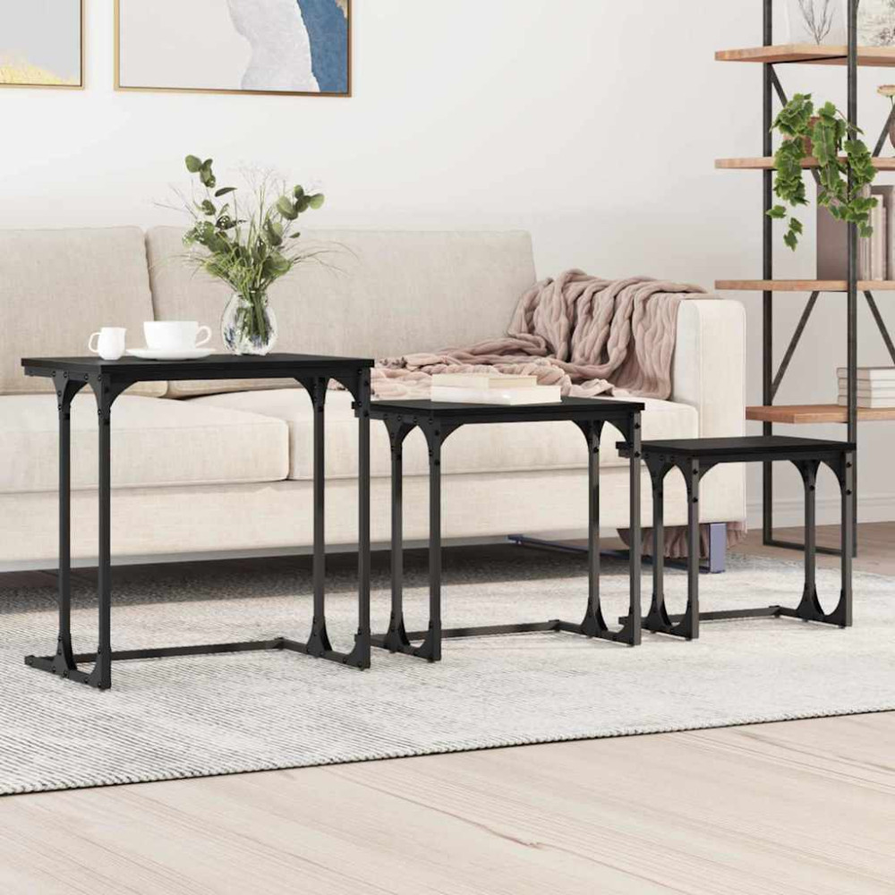 Produktbild för Nesting Kaffe Bord 3 pcs Svart ek Konstruerat trä