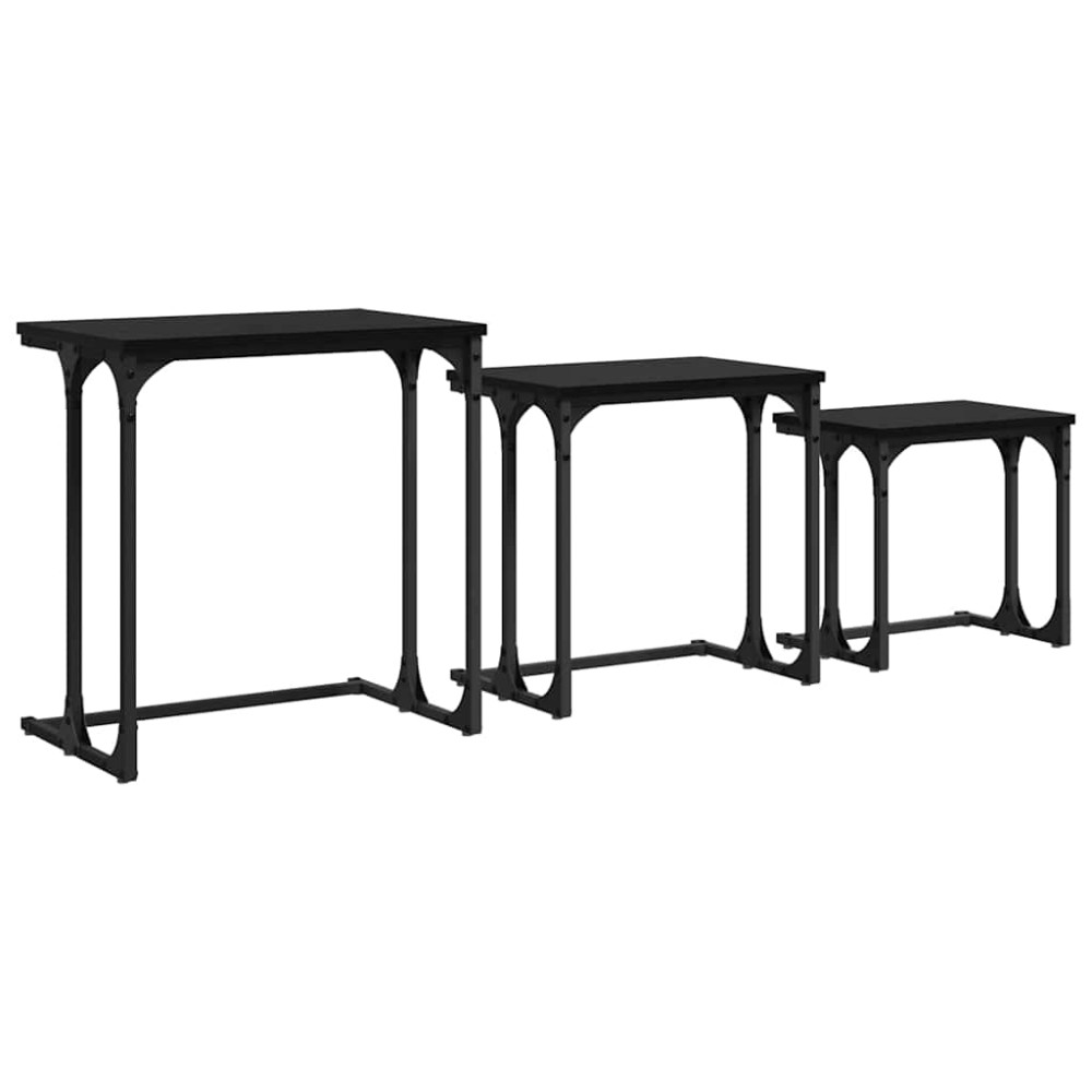 Produktbild för Nesting Kaffe Bord 3 pcs Svart ek Konstruerat trä