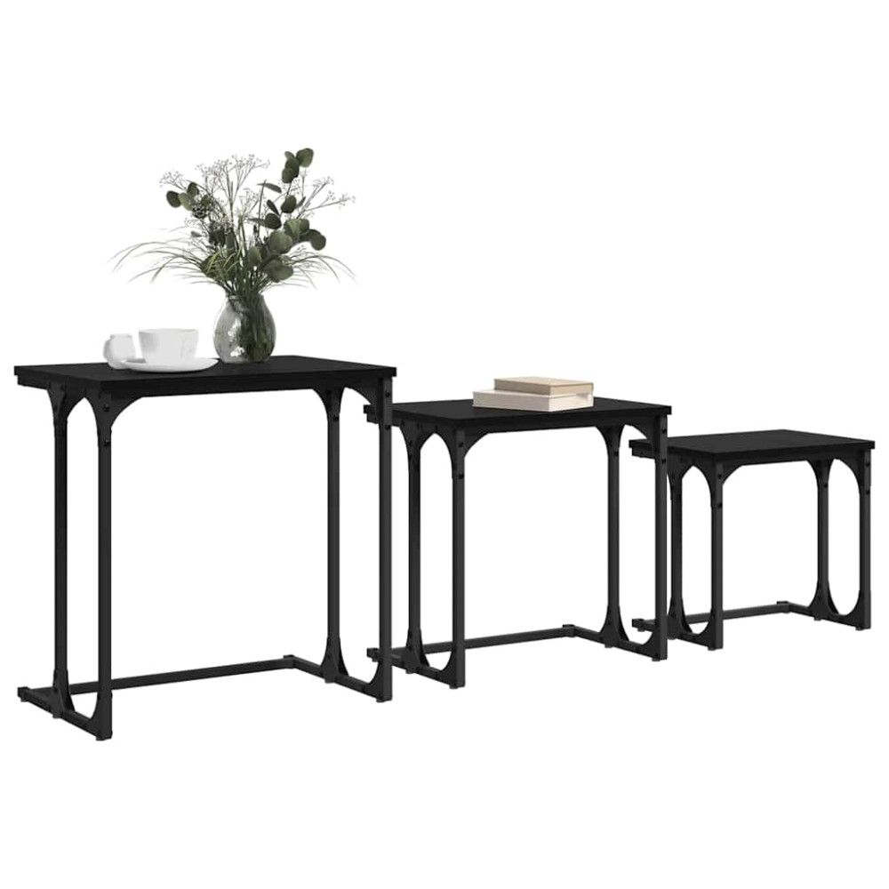 Produktbild för Nesting Kaffe Bord 3 pcs Svart ek Konstruerat trä