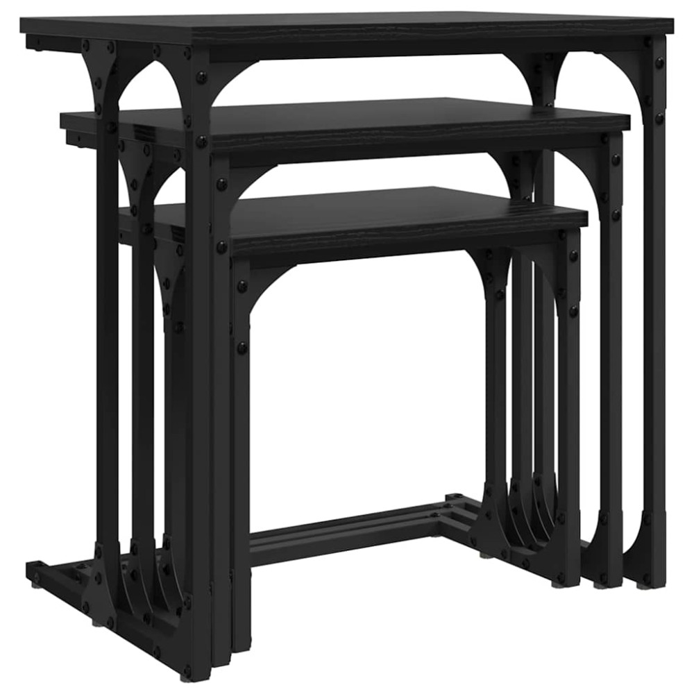 Produktbild för Nesting Kaffe Bord 3 pcs Svart ek Konstruerat trä