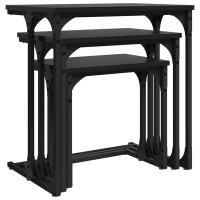 Produktbild för Nesting Kaffe Bord 3 pcs Svart ek Konstruerat trä