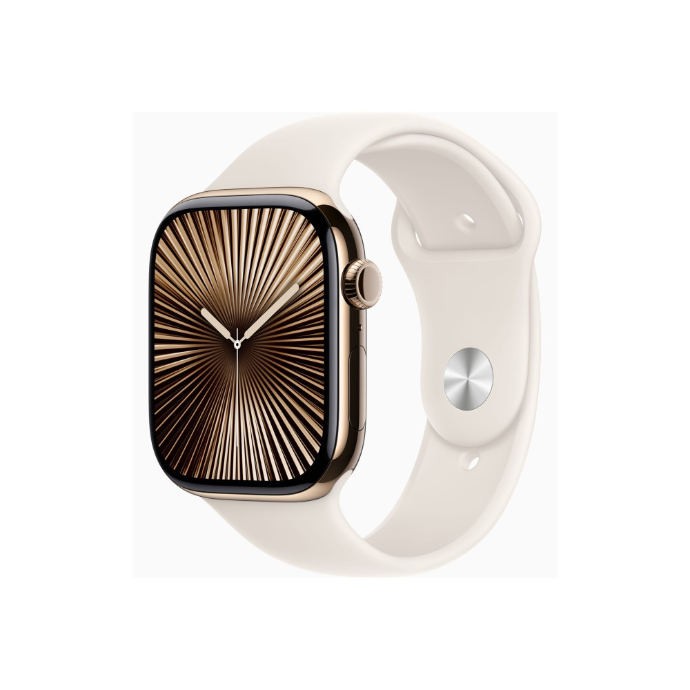 Produktbild för Apple Watch Series 10 (GPS + Cellular) - guld titan - smart klocka med sportband - starlight - 64 GB